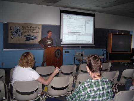 Jeff Rhodes leads a VBTrain.Net session while Peggy Kenyon and Steve Stacy take it in
