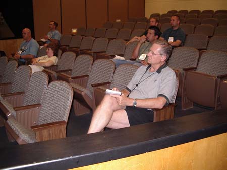 Bill Hurley, Martha Weller, Peter Hoyt, Jamy Krulikowski, Rob Caldwell, Chris Wioskowski, and Ralph Spencer attend a session in the Max Kade theatre.
